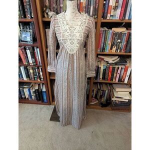 VTG 70s CECI Women's XS Multicolored Floral Cottagecore Peasant Lace Maxi Dress